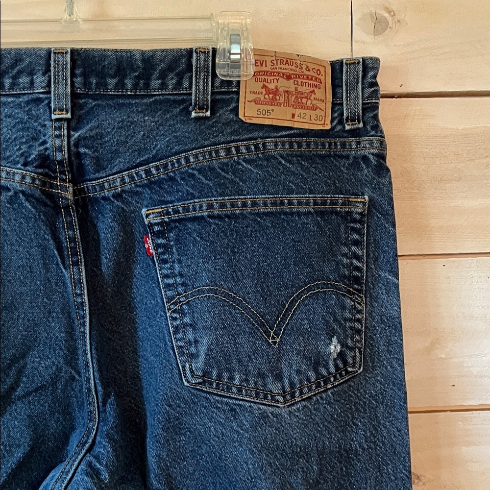 Levi's 505 Dark Wash Regular Fit Blue Straight Jeans 42 x 30 - Picture 5 of 7